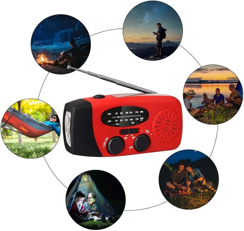 ويوبلز جهاز تنبيه لاسلكي يعمل بالراديو - بنك طاقة AM/FM للهواتف المحمولة، شحن USB، يعمل بالطاقة الشمسية واليدوية - 2000 مللي أمبير، مصباح يدوي وراديو لمعدات النجاة - Image 4